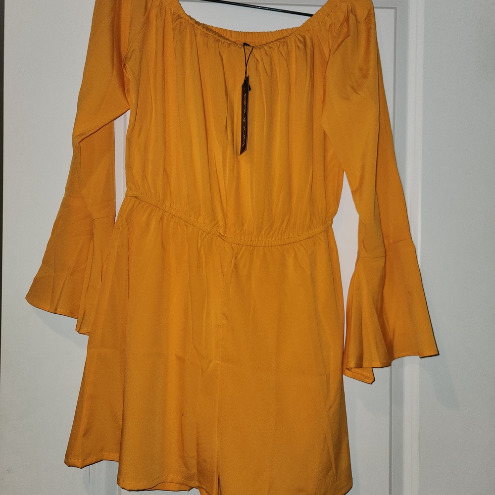 Boohoo Mustard Off-Shoulder Romper